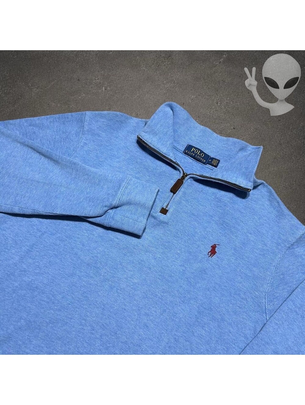 Polo Ralph Lauren Quarter-Zip Sweater Mens M Blue Cotton Red Pony Mock